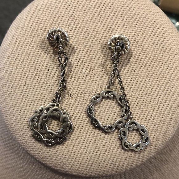 LOIS HILL Cut Out Gently Sculpted Sterling Silver Suspended Circle Drop Earrings - Picture 8 of 9